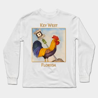 Key West Rooster add Mile Marker 0, Florida Long Sleeve T-Shirt